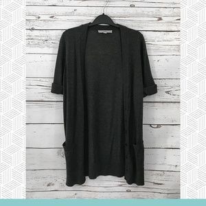 LOFT - Short Sleeve Long Charcoal Cardigan